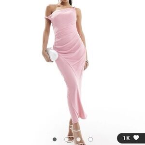 ASOS One-Shoulder Light Pink Ruched Evening Gown